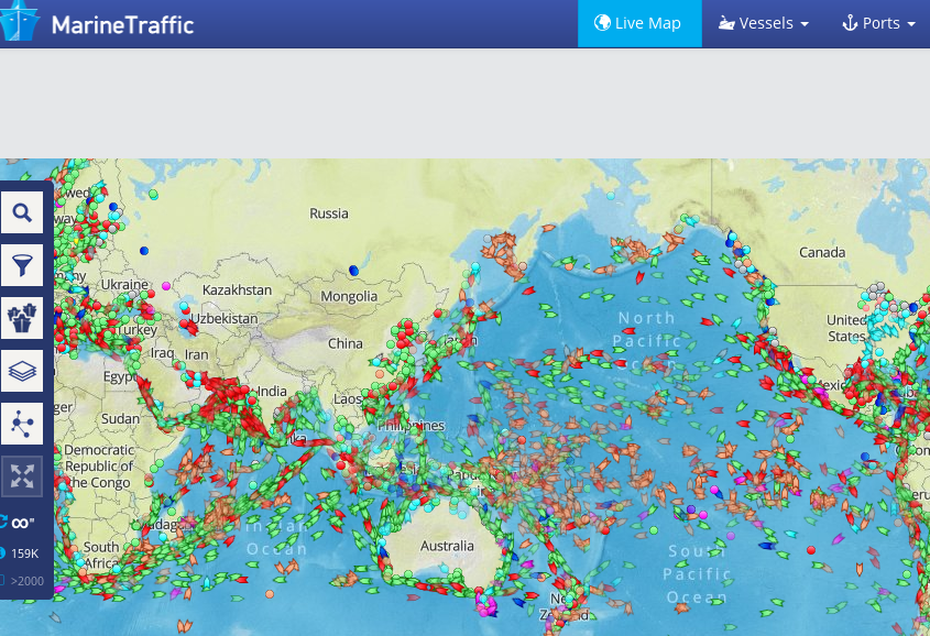 MarineTraffic - Карта на корабите в реално време